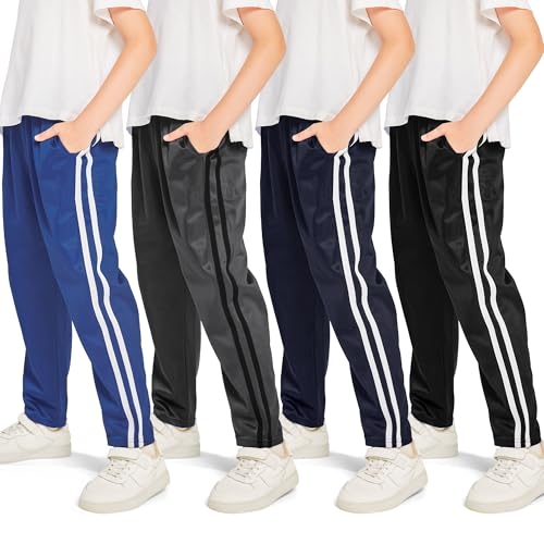 Resinta 4 Pack Boys' Fleece-Lined Open Bottom Sweatpants Boys Athletic Active Jogger Pants with Pockets and Drawstring