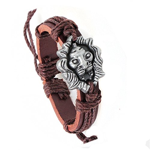 Wild Style Lion Head Leather Warp Bracelet Punk Leo Pendant Handmade Wristband By LEO BON