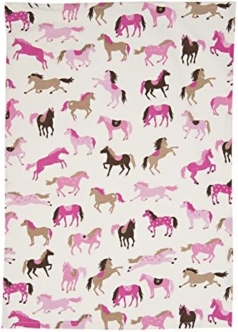 Hearts &amp; Horses Pink, Brown and Cream Tea Towel