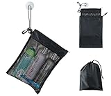 Shower Bag Tote, Mesh Caddy Toiletry Organizer 12&rdquo;L x 9&rdquo;W, Compact and Lightweight With Suction Cup, Cord for Hanging, Zipper and Drawstring Pouch 14&rdquo;L x 10&rdquo;W, Black