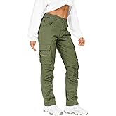 KOCTHOMY Hiking Pants Women Relaxed Fit Cargo Pants Casual Work Pants with Zipper Pockets No Belt,8611 ArmyGreen 2