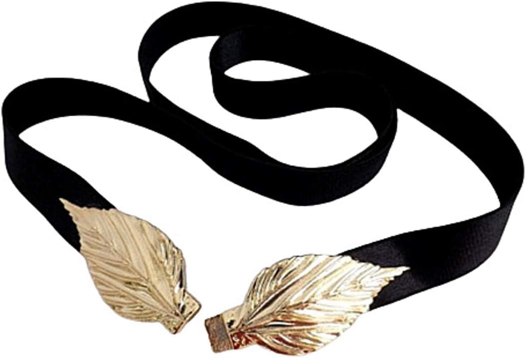 0.8" Womens Black Elastic Gold Leaf Waist Belt