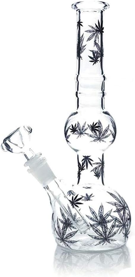 Cotomi 11 Inches Glass Vase Tube Hand Draw Leaf Crafted Ink Painting Style of Leaf