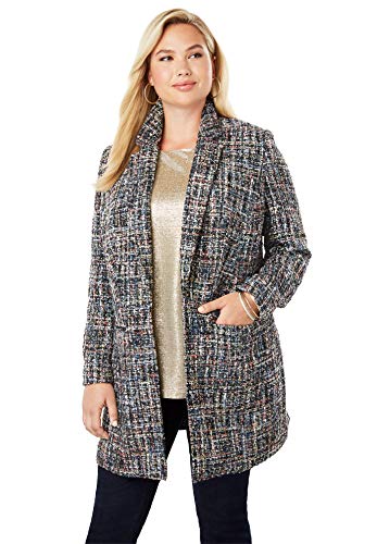 Jessica London Women's Plus Size Metallic Tweed Topper - Multi Tweed, 14 W