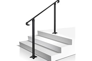 MIGODA Handrail 3 Steps Wrought Iron, Stair Rail Fits 2 or 3 Steps Handrails with Installation Kit Transitional Hand Rails for Outdoor Steps or Stairs