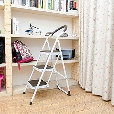 Indoor Folding Step Stool Back Chair Step Ladder Three Tier Ladder