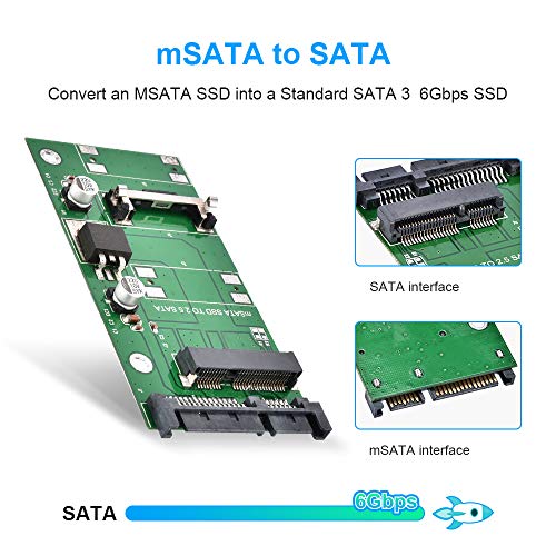 ELUTENG Msata Sata Adapter, Msata to Sata Adapter for Mini PCIe 3050mm, 6Gpbs m-SATA SSD Converter Solid State Drive Reader Card Support Laptop Desktop