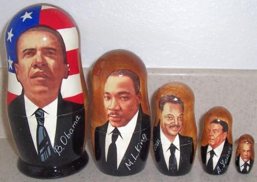 Obama * M. L. King * J. Jackson * A. Young * J. Bond * African American Political leaders * Russian Nesting doll 5 Pc / 6-7 in * obama.b