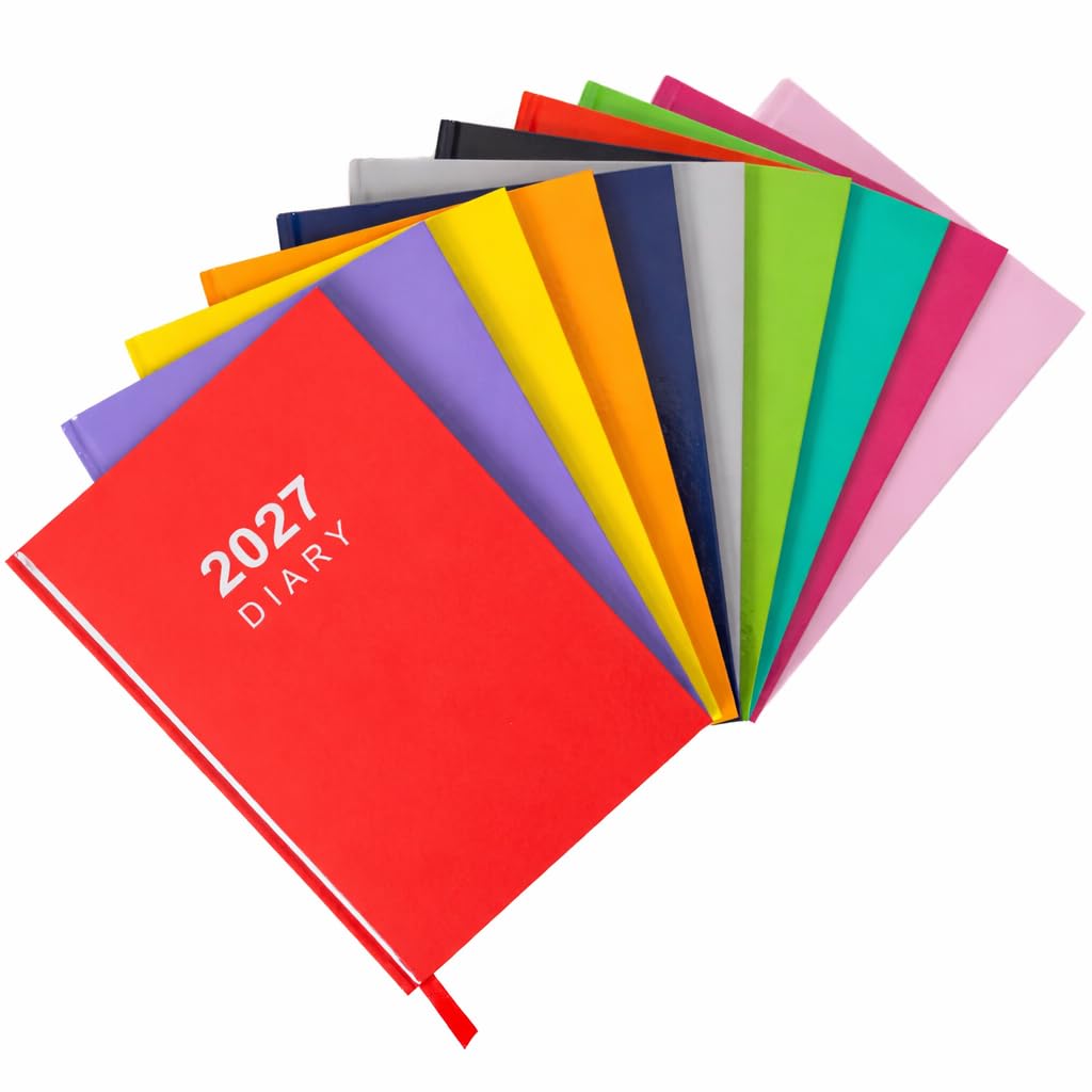 2027 Diary A5 Week to View - Hardback Planner Organiser with Ribbon Bookmark - Weekly Appointment Journal Notebook (Red)