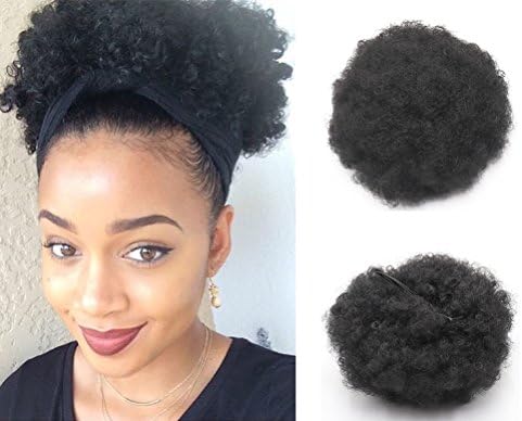 Synthetic Curly Wave Hair Clip In Ponytail Short Afro Kinky Curly Wrap Synthetic Drawstring Puff Ponytail Hair Extensions Wig For African American (#1B) ¡­