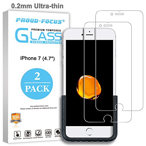 iPhone 7 Screen Protector, Glass Screen Protector for Apple iPhone 7 Tempered Glass, 10H Hardness, 0.2mm Ultra-thin, Proud-Focus 2-PACK Glass Screen Protectors for iPhone7 (4.7’’)