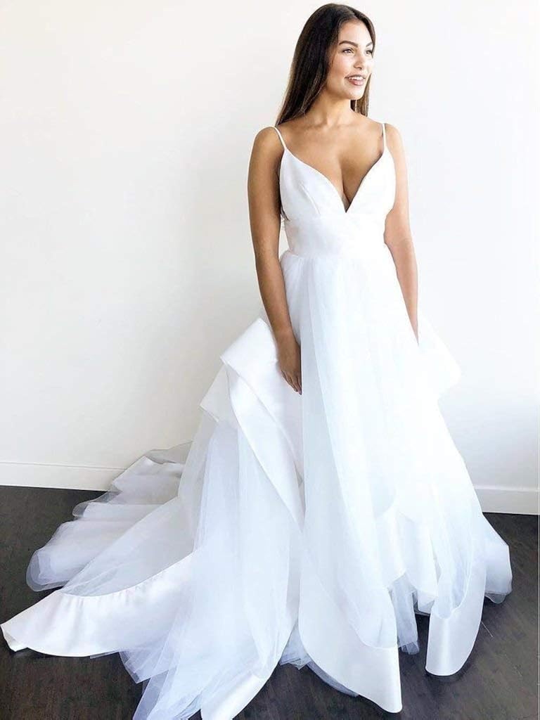 spaghetti strap simple wedding dress