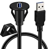 BATIGE Small USB 3.0 Male to Female AUX Flush Panel Mount Extension Cable for Car Truck Boat Motorcycle Dashboard 3ft