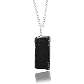 CRYSTALIS Natural Raw Black Onyx Pendant Necklace, High Grade Flat Bar Rough Crystal, Chakra Healing Stone, Gift Giving Women Jewelry, Dainty 925 Sterling Silver Chain 18 inch