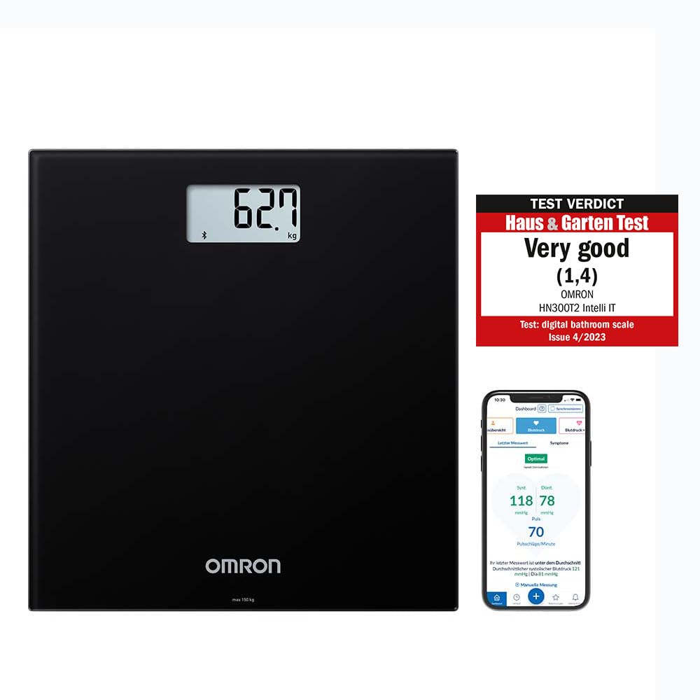 OMRON HN300T2 Intelli IT Smart Bathroom Scales - Bluetooth Weighing Scales for Body Weight and BMI with Smartphone App for progress tracking