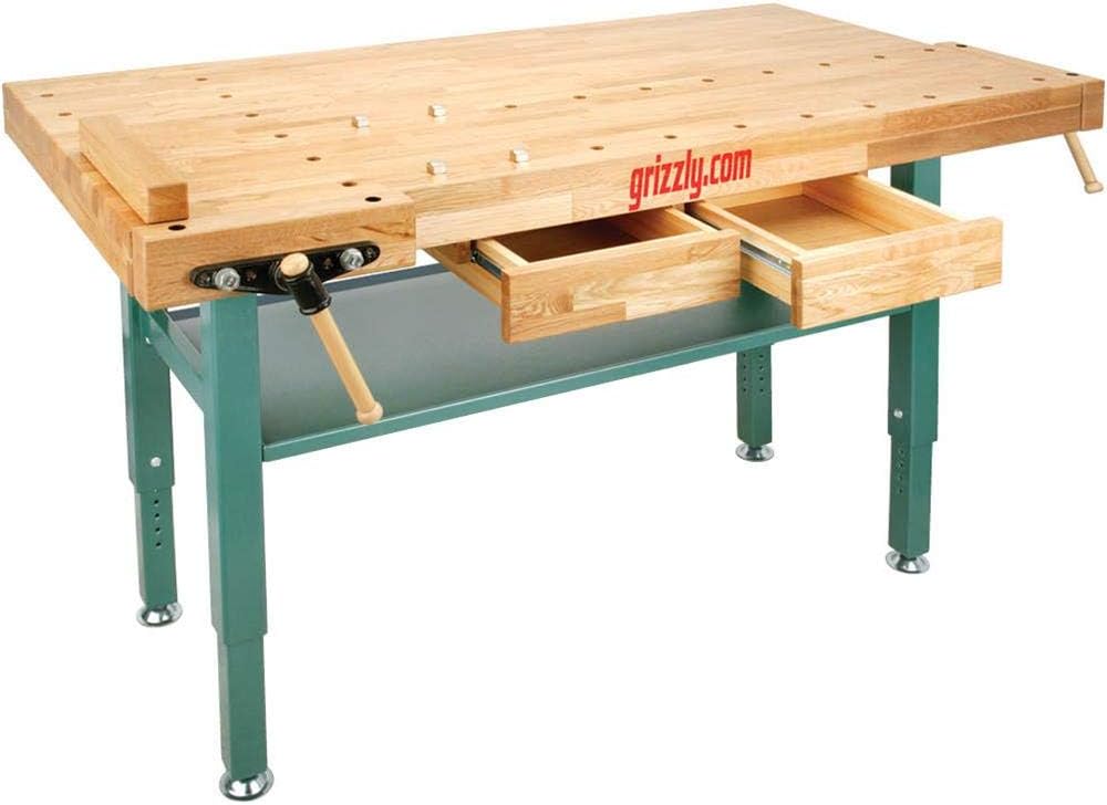 Grizzly Industrial T10157 - Heavy-Duty Oak Workbench with Steel Legs