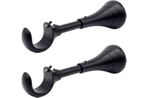 A KEY TECH Heavy Duty Curtain Rod Brackets for Wall, 6 inch Curtain Rod Brackets, Extra Long Holder for Heavy Curtains, for 3/4 to 1 inch Rods, 2 pcs Extended Wall Mount Holders, Set of Two, Black