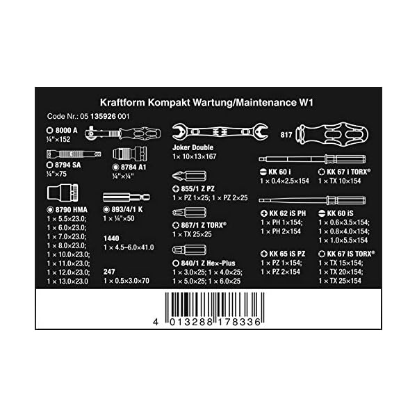 Wera 05135926001 KK W 1 Kraftform Kompakt W1 Wartung, 1/4" x 10 mm, Werkzeug-Set, 35-teilig Schwarz StÃ¼ck – Bild 3