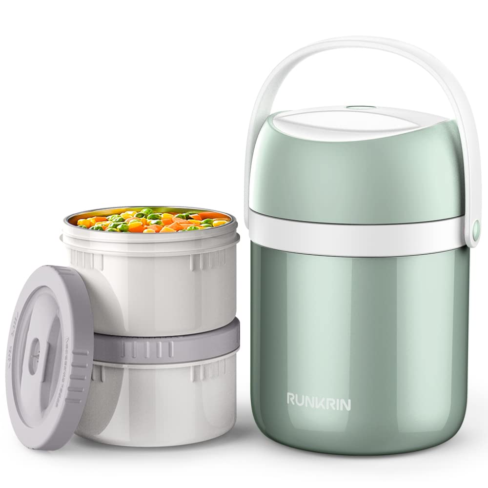 Photo 1 of Runkrin 54oz Insulated Food Jar, 2-Tier Stackable Thermal Lunch Box, Keeps Food Hot 6 Hours, Leak-Proof, BPA-Free, Stainless Steel Container, Portable, Easy to Clean, for School, Work, Picnic