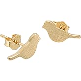 Joseph Brothers Sterling Silver Cute Birds Studs Earrings for Women, Yellow Gold Plated