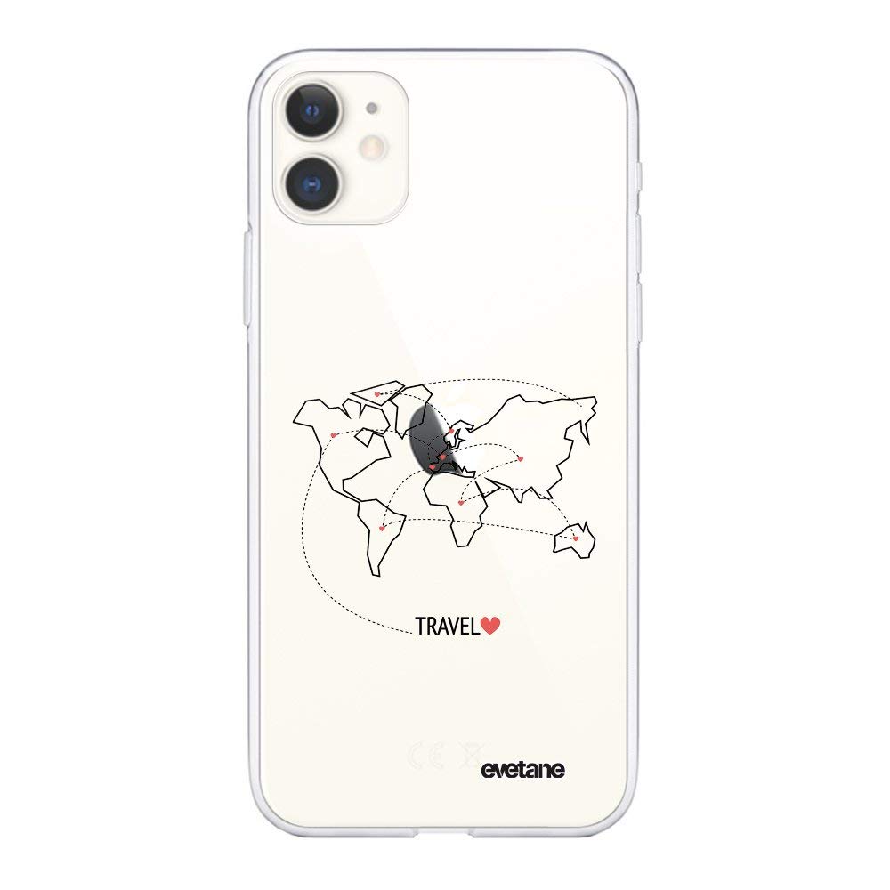 Evetane Case Compatible with iPhone 11 Soft Solid Silicone Ultra Resistant Slim Protective Case Transparent Travel Design Trendy Design — image 1