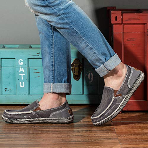 Mens Canvas Shoes Vintage Breathable Slip on Loafers Outdoor Walking (11.5 D(M) US, Grey1)