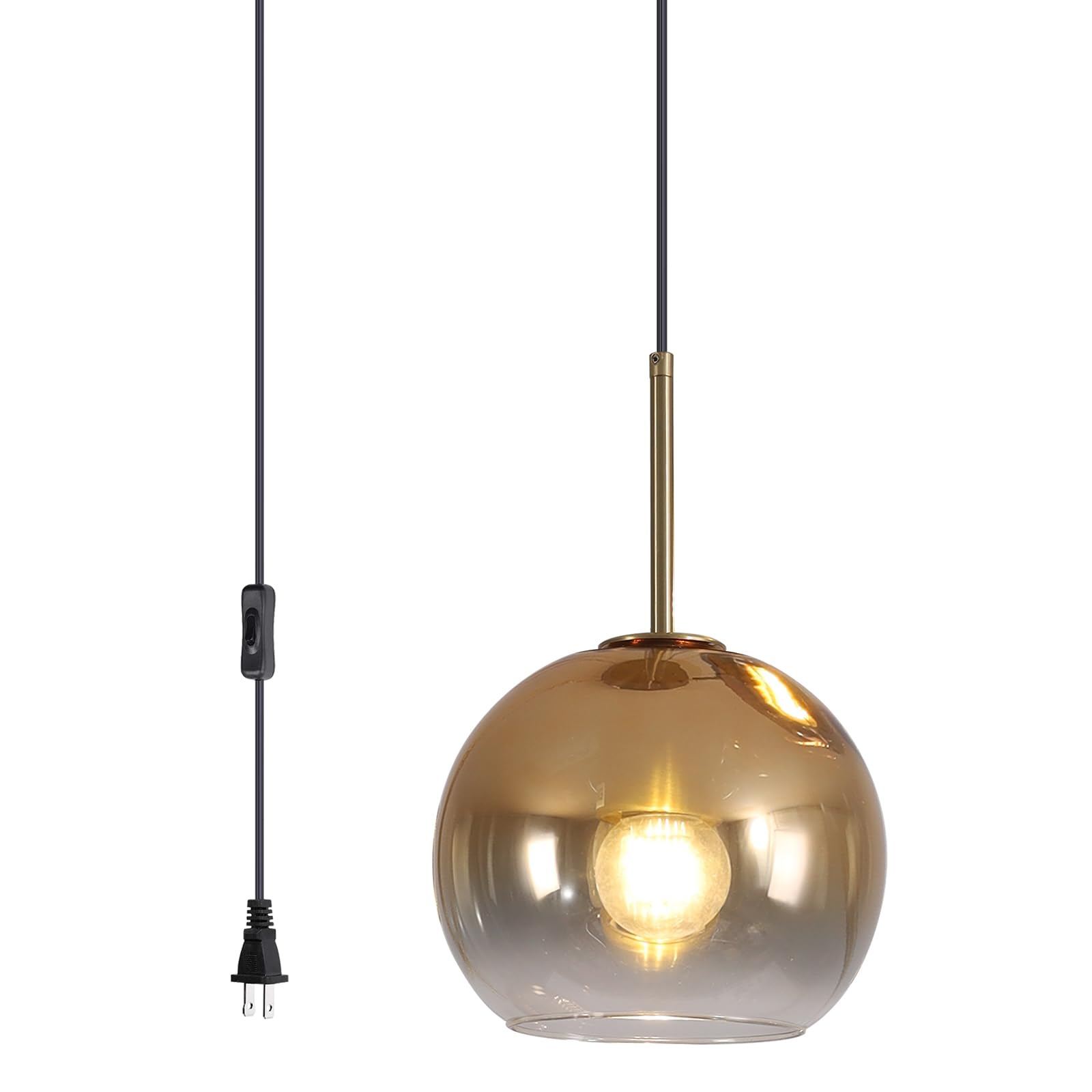Photo 1 of KCO Lighting Mid Century Modern Plug in Pendant Light Gold Glass Globe Pendant Lighting with Adjustable Cord Large Hanging Light Fixture with Plug in Cord for Kitchen Island Dining Room (25cm)