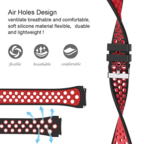 For Samsung Gear S3 Frontier and Classic Watch,CreateGreat Soft Replacement Breathable Sport Bands with Air Holes for Samsung Gear S3 Smart Watch Band(Black Red)