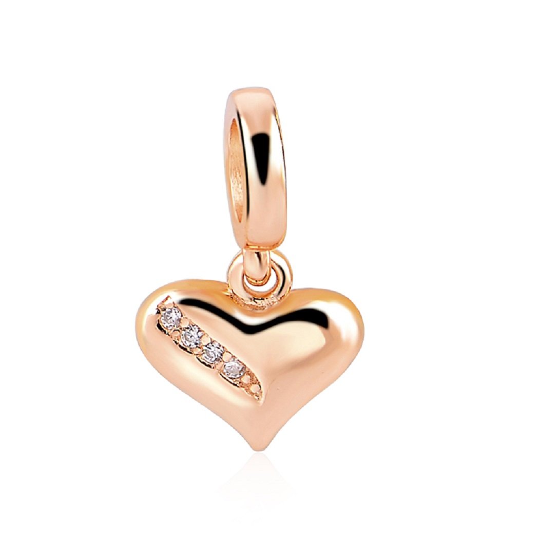 FeatherWish Rose Gold Love Heart Charms Sterling Silver 925 Fits And Compatible With Pandora Bracelets Gift For Birthday Friend Sister Mum Wife Daughter Christmas