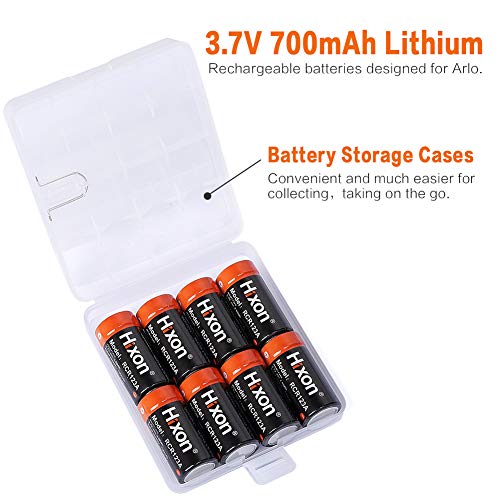 RCR123A Rechargeable Batteries(8 PCS) and Charger, Hixon 3.7V 700mAh RCR123A Li-ion Batteries for Arlo HD Security Cameras(VMC3030/VMK3200/VMS3330/3430/3530), UN CE Certified