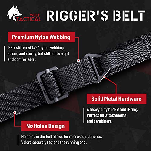 WOLF TACTICAL Rigger’s Belt Heavy Duty 1Ply CQB Belt for EDC Emergency Rescue Concealed Carry