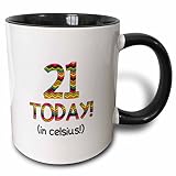 3dRose 184953_4 21 Today In Celsius - Funny 70Th Birthday 21C Is 70 In Fahrenheit Two Tone Mug, 11 oz, Black