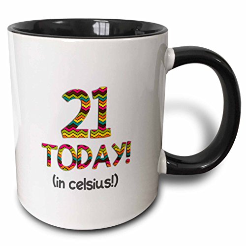 3dRose 184953_4 21 Today In Celsius - Funny 70Th Birthday 21C Is 70 In Fahrenheit Two Tone Mug, 11 oz, Black