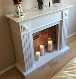 Elegante Kaminumrandung Kaminumbau Kaminkonsole MDF Weiß geeignet für