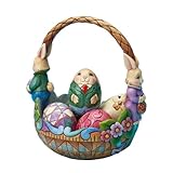 Jim Shore for Enesco 7-Inch Bunny Couple Easter Basket Holding 5 Decorated Easter Eggs, Set of 6 Individual Pieces