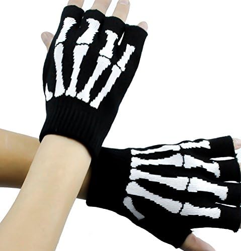 Chengfengup Women's Cable Knit Fingerless Arm Warmers Skull Thumb Hole Gloves Mittens