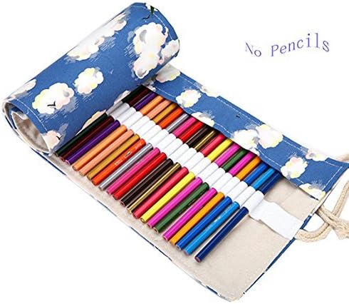 Colored Pencils Wrap, TopRay Large Capacity Coloured Pencils Roll Up Canvas Pencil Bag Pouch Holder For Artist, Colouring Pencil Gel Pen Storage Case-No Pencils Included, 72 Holes (Cloud)