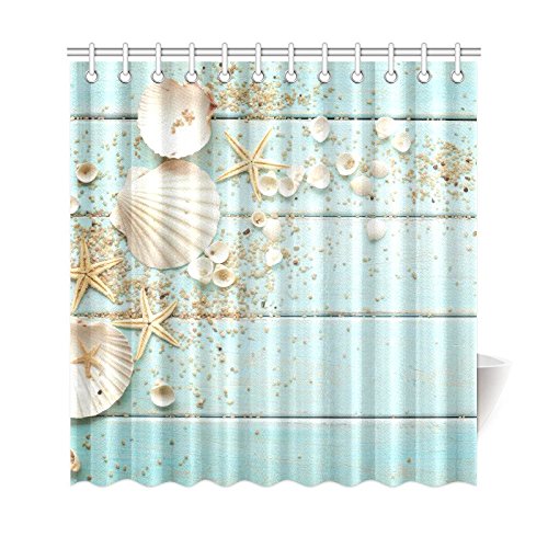 Interestprint Seashell Home Decor Sand Starfish Blue Wooden Back