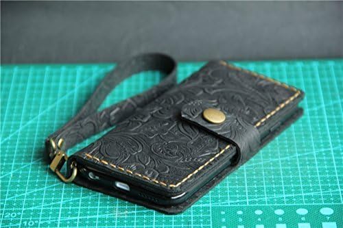 Handmade genuine emboss leather wallet case for iphone7/ iphone7 plus iphone 6/6s/ 6plus/6splus/SE/5/5s black