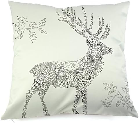 Deer DIY Coloring Pillowcase Decoration, 18 Inch Square with A Set of 12 Doodle Color Pens, Creative Gift for Kids