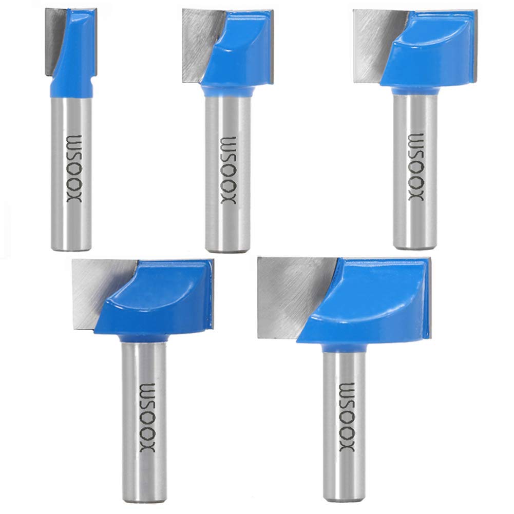 WSOOX 8mm Shank Bottom Cleaning Router Bit Set 5pcs, Router End Milling Cutter Woodworking Tool Bit 10/16/22/25/32mm