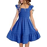 DOKOTOO KIDS Girls Summer Dresses Cute Double Layer Ruffle Sleeve Smocked Flowy Dress 6-15 Years