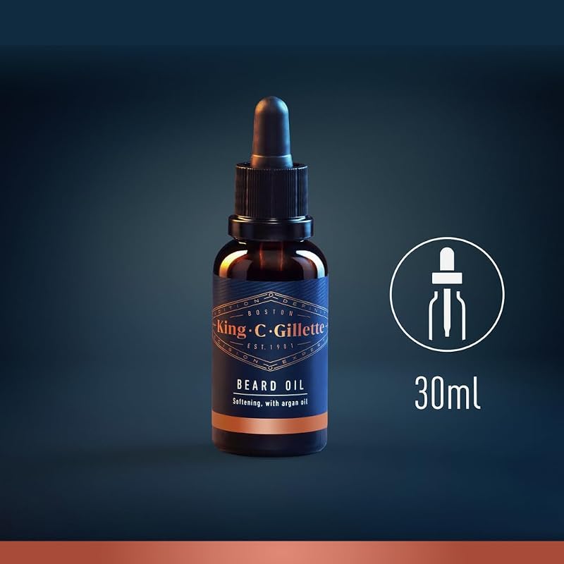 King C Gillette, Bartöl für Herren, auf Basis von pflanzlichen Arganölen, Jojoba, Avocat, Samen von Macadamia und Mandel, 30 ml
