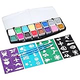 Face Painting Kit Mtlee Christmas 16 Color Face Paints with 36 Stencils, 3 Pieces Face and Body Paint Brushes, Safe Cosmetic Grade FDA Compliant Face Paint Party Set