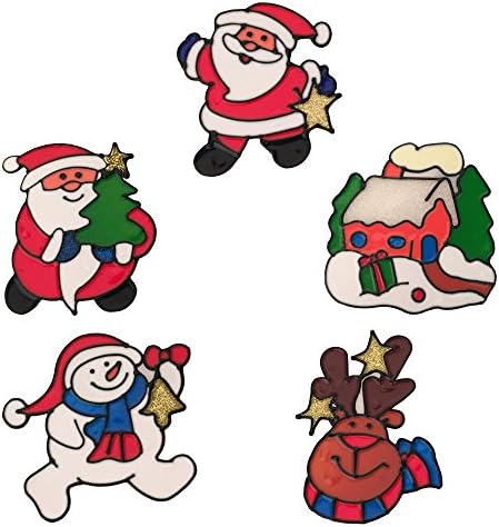 Luckcom Christmas Ornament 3D PVC Window Clings Sticker Big Size Removable Car Sunshade UV Ray Protector Indoor Decoration Handcraft Santa for Festival Party (5 Pack)