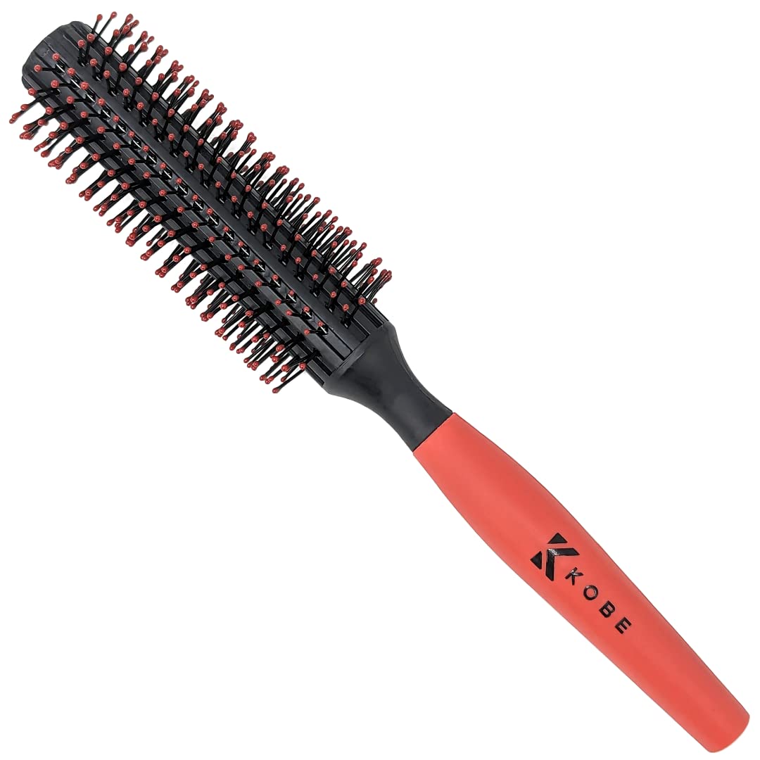 Kobe Pro Quiff Roller Large Round Men's Hair Brush 12 Rows of Ball-Tipped Bristles for volumising 20mm barrel creating waves & straightening easily Lifts the Hair & Prevents Pulling, superb Tool.