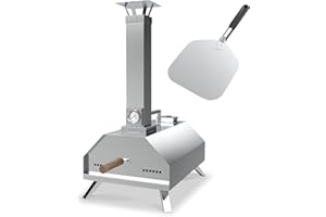 IULULU CH-PIZ-CZ Outdoor Pizza Oven 11 Inch Wood Fired Pellet Stove PizzaOvens, Portable Stainless Steel Cooking PizzaMaker with Peel for Outside Kitchen, Garden, Patio, Backyard, Mobile, Silver