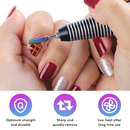 Diamond Nail Drill Bits Set - Ejiubas 7PCS Carbide Drill Bits Tungsten Acrylic Nail File Bits Cuticle Drill Bit 3/32 Inch Efile Nail Bit Fine Grit for Acrylic Gel Nails Cuticle Manicure Pedicure