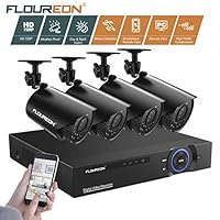 FLOUREON 8CH Security Camera System Outdoor 720P 4PCS HD-AHD Camera 5 in 1 Digital Video DVR CCTV Recorder Support up to 6TB HDD (HDD Not Included)