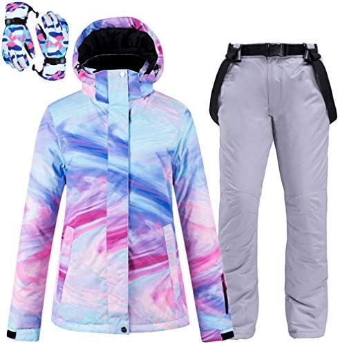 DUBAOBAO Fashion women's waterproof and windproof snowboard color printed ski jackets and pants including gloves, waterproof, windproof, breathable, wear-resistant, warm, anti-static